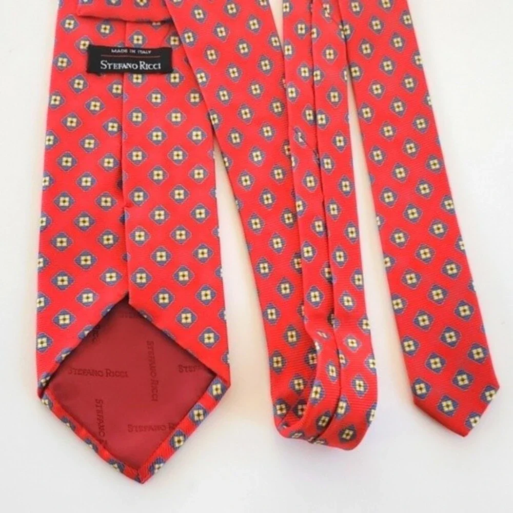 STEFANO RICCI MEN'S GEOMETRIC DIAMONDS SILK TIE RED BLUE YELLOW 4